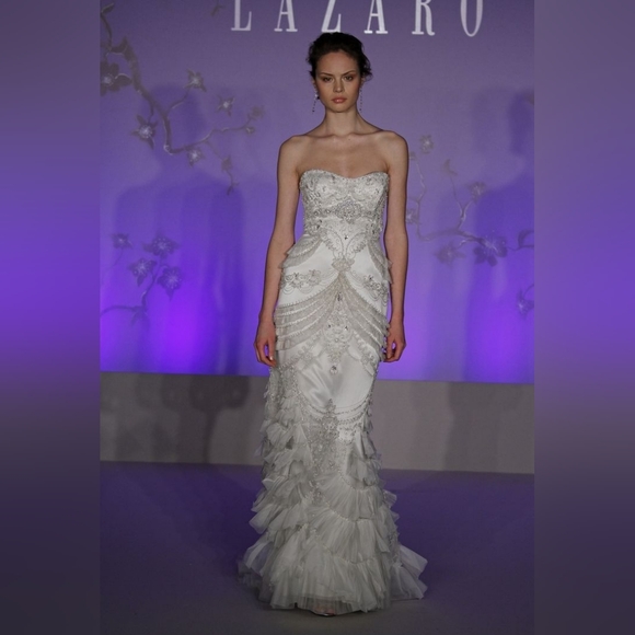 lazaro beaded wedding dress Lazaro 3108 Wedding Dress  Strapless Tulle Ball Gown with Sweetheart Neckline  Size 10  Luxe Redux Bridal